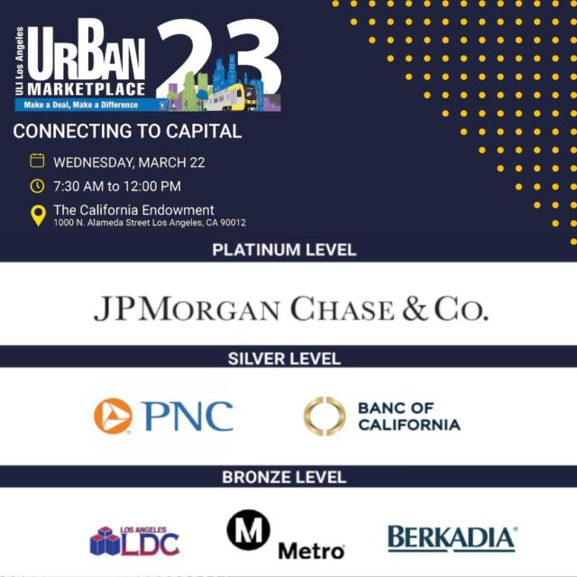 A big thank you to all our #UM23 Sponsors! Thank you for supporting the mission of Urban Marketplace: make a deal, make a difference!

Sponsorship and exhibitor spaces are still available but closing soon! Please see our registration page for more details: https://la.uli.org/events/detail/DC56A9F0-6E7D-4BA0-870A-197BE35E5792/

#ULI #LosAngeles #WhereTheFutureIsBuilt