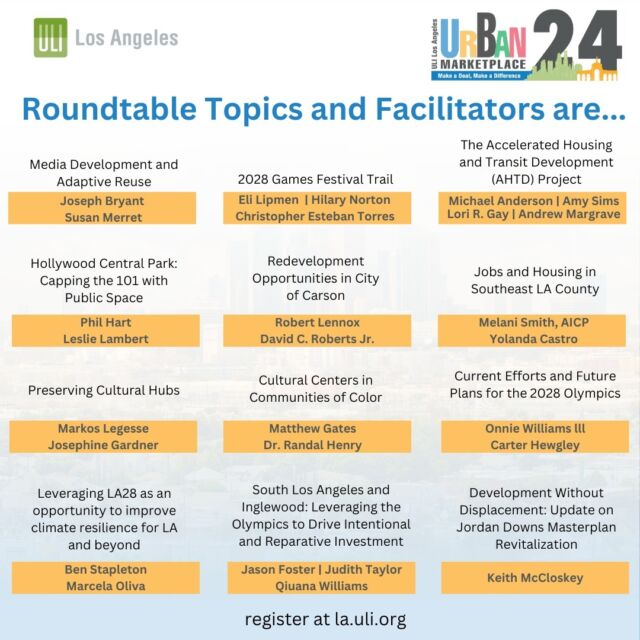 Take a seat at the table: you'll get to participate at 4 of the 21 roundtables at Urban Marketplace 2024...
Register today! #urbanmarketplace #la28 #paraolympicgames